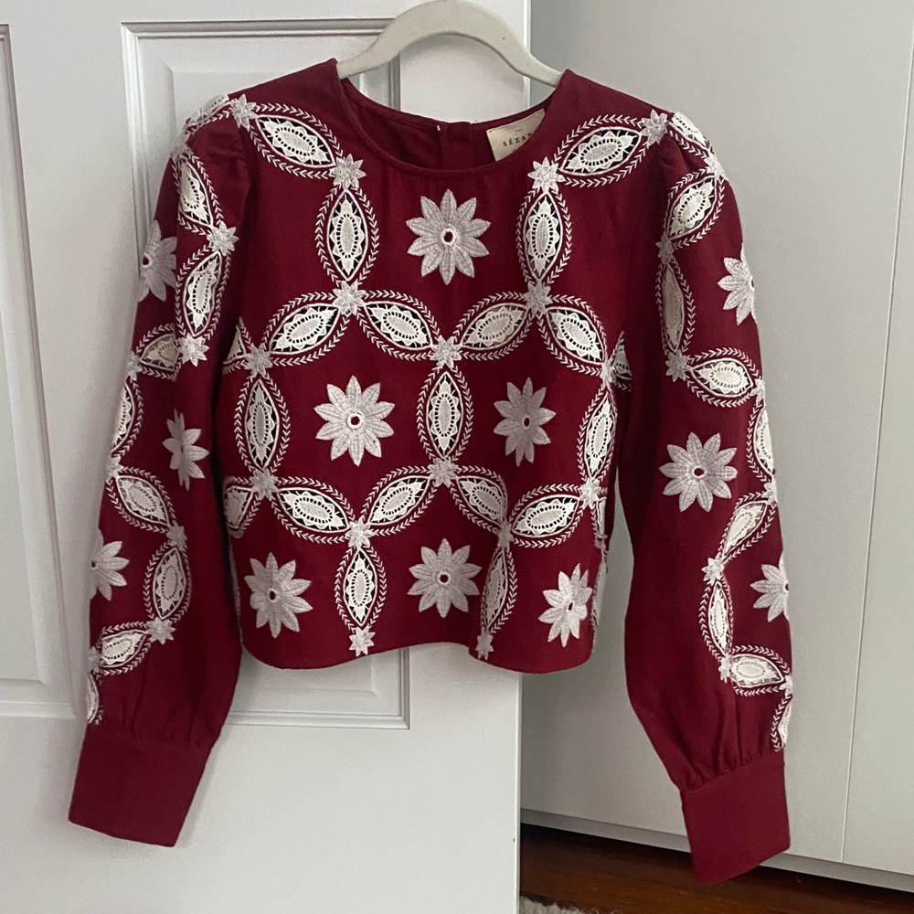 NWT Sezane Flamine Embroidered Blouse